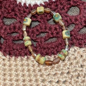 Brown and Turquoise Glass Bead Stretch Bracelet
